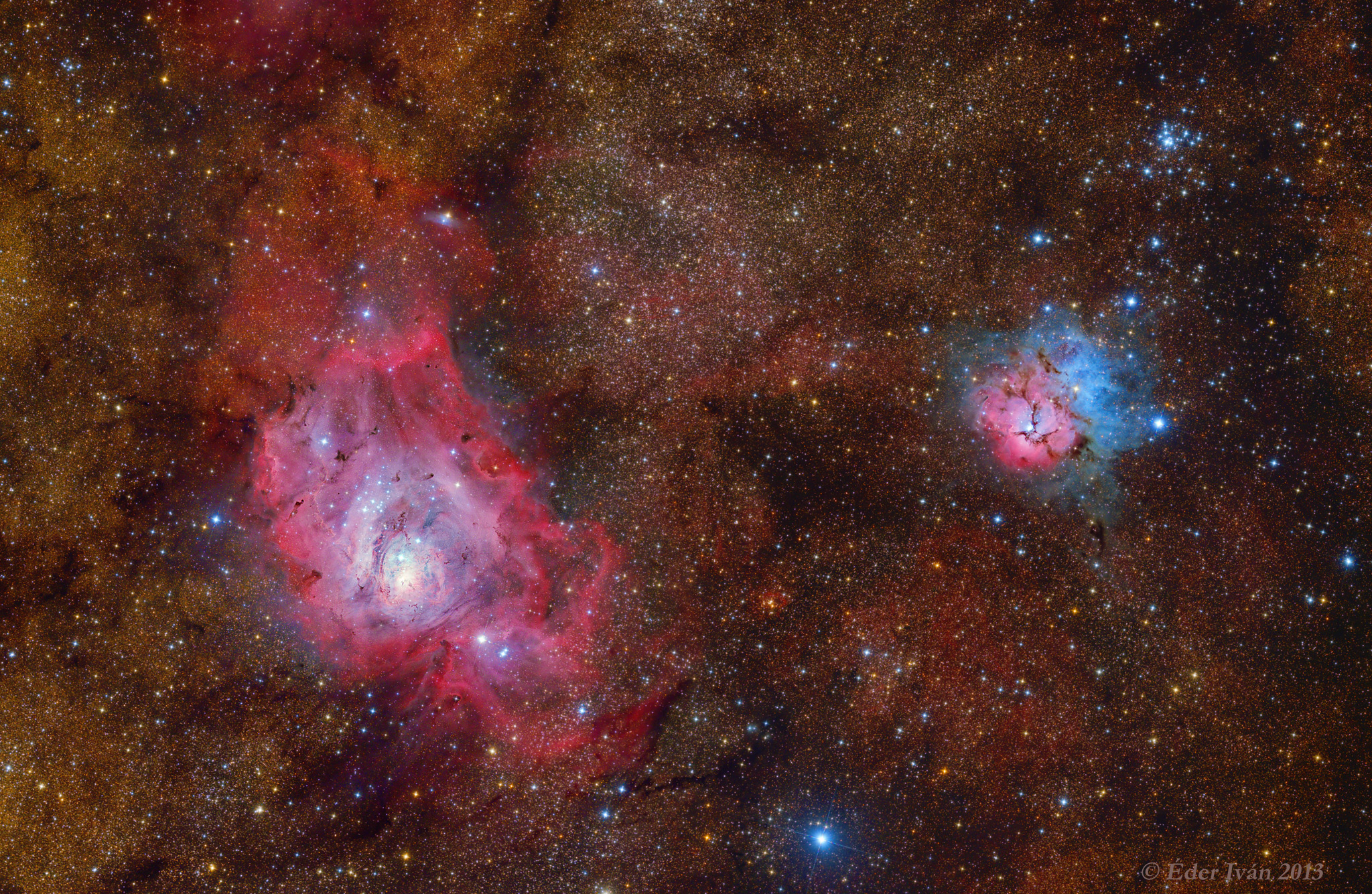 Lagoon and Trifid Nebula (M8, M20)