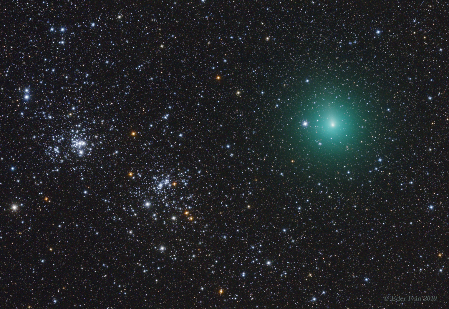Comet 103P/Hartley meets Double Cluster